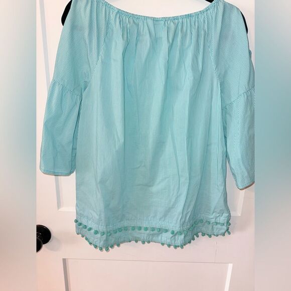 Rafaella Green Puff Sleeve Blouse with Tie Front - Picture 7 of 8